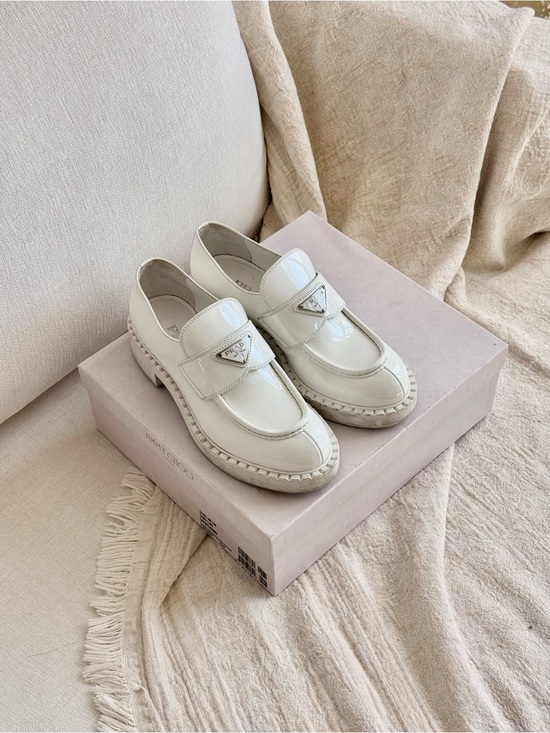 Prada Shoes - PRADA Chunky White Monolith Triangle Leather Loafers 37 EU 7 US